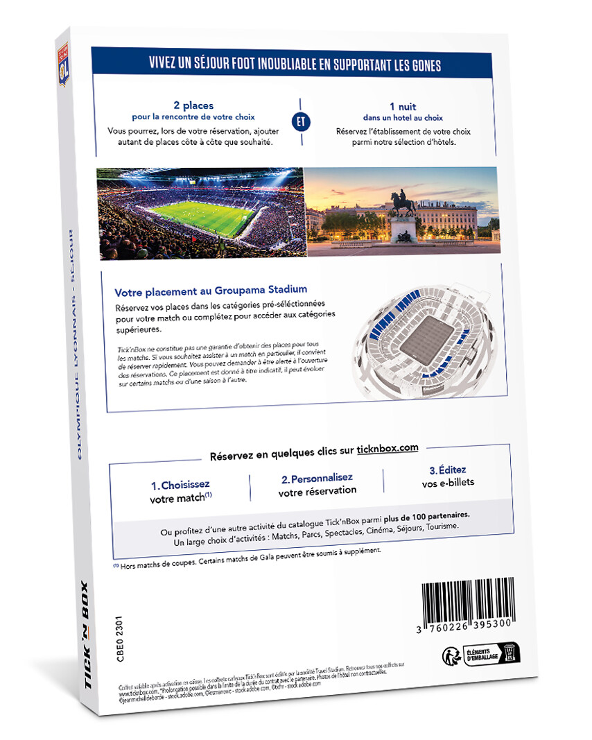 Coffret Cadeau Olympique Lyonnais - 2 Places Pour Un Match Au Groupama Stadium | Valable 24 Mois