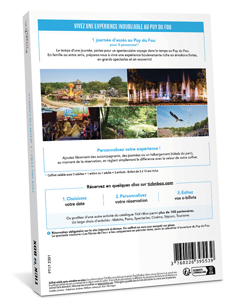 Coffret Cadeau Puy Du Fou 1 Jour En Famille – 3 Entrées (2 Adultes + 1 Enfant) + Spectacle Nocturne